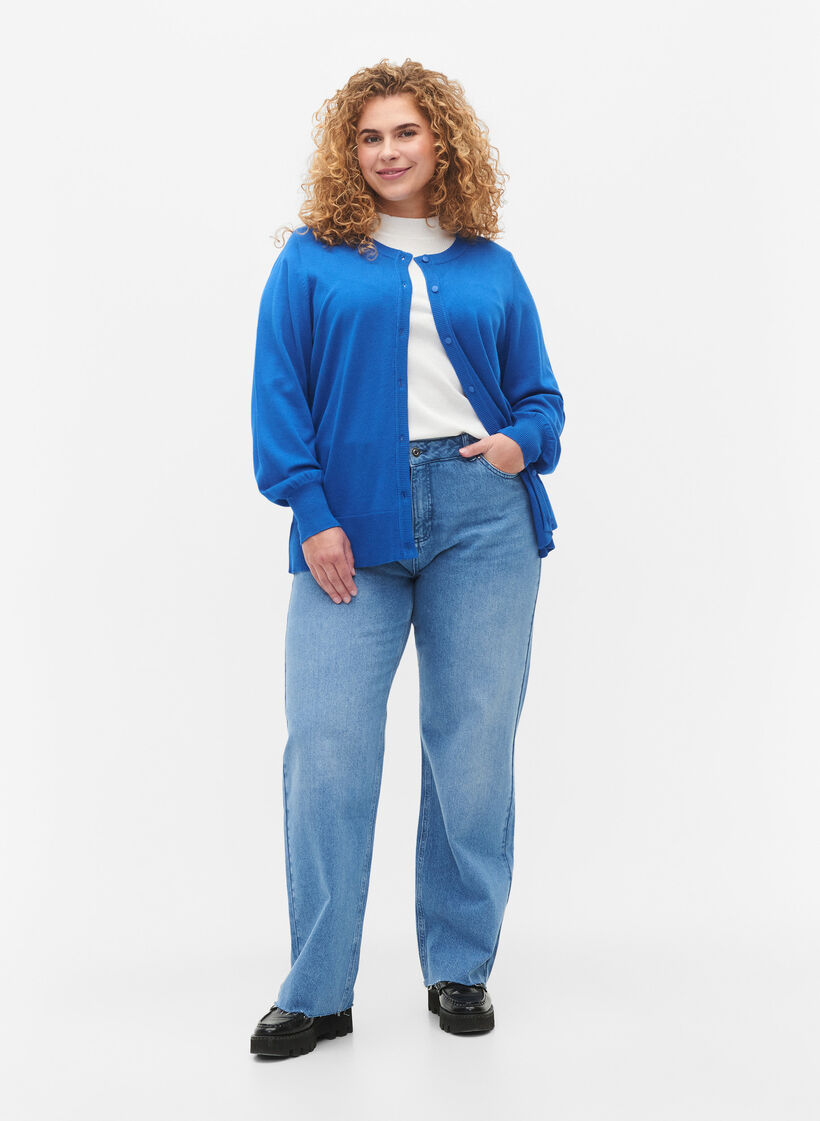 Viscose knit cardigan with buttons, Princess Blue, Model image number 2