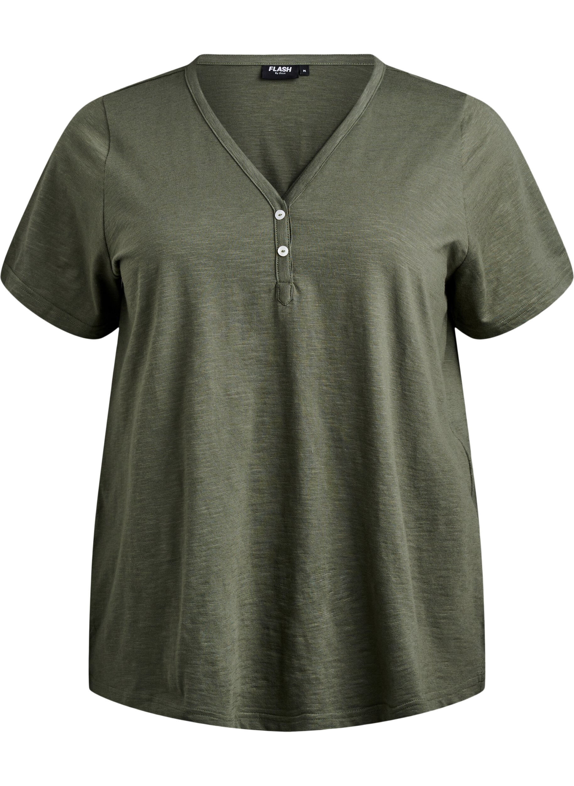 ZizzifashionT-shirt with button detail, Green, Packshot image number 0