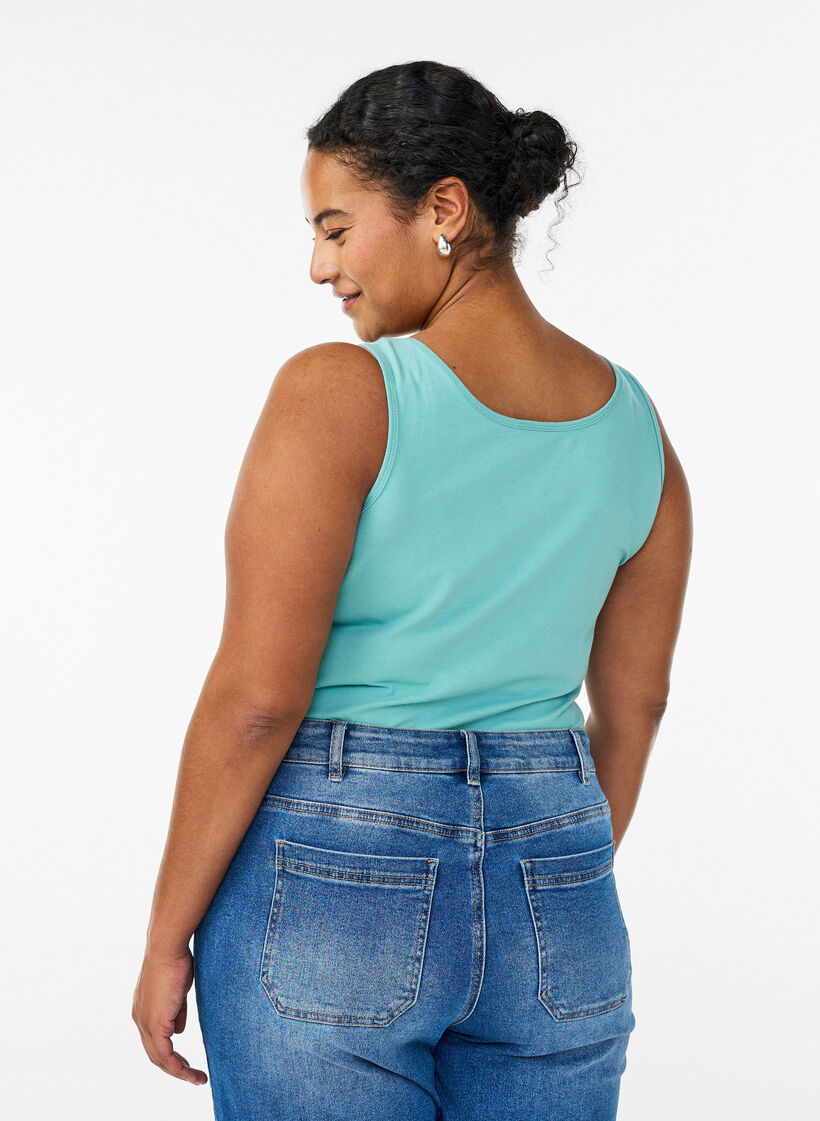 Solid color basic top in cotton, Green, Model image number 2