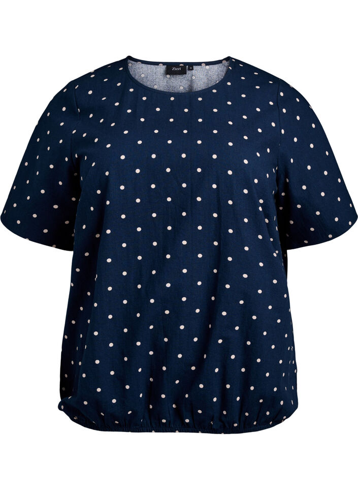 Cotton blouse with print and short sleeves, Blue, Packshot image number 0