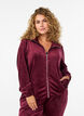 Velour cardigan with zipper and high collar, Dark Bordeaux, Model image number 0