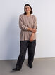 Knitted blouse with ribbed texture and button details, Beige, Model image number 1