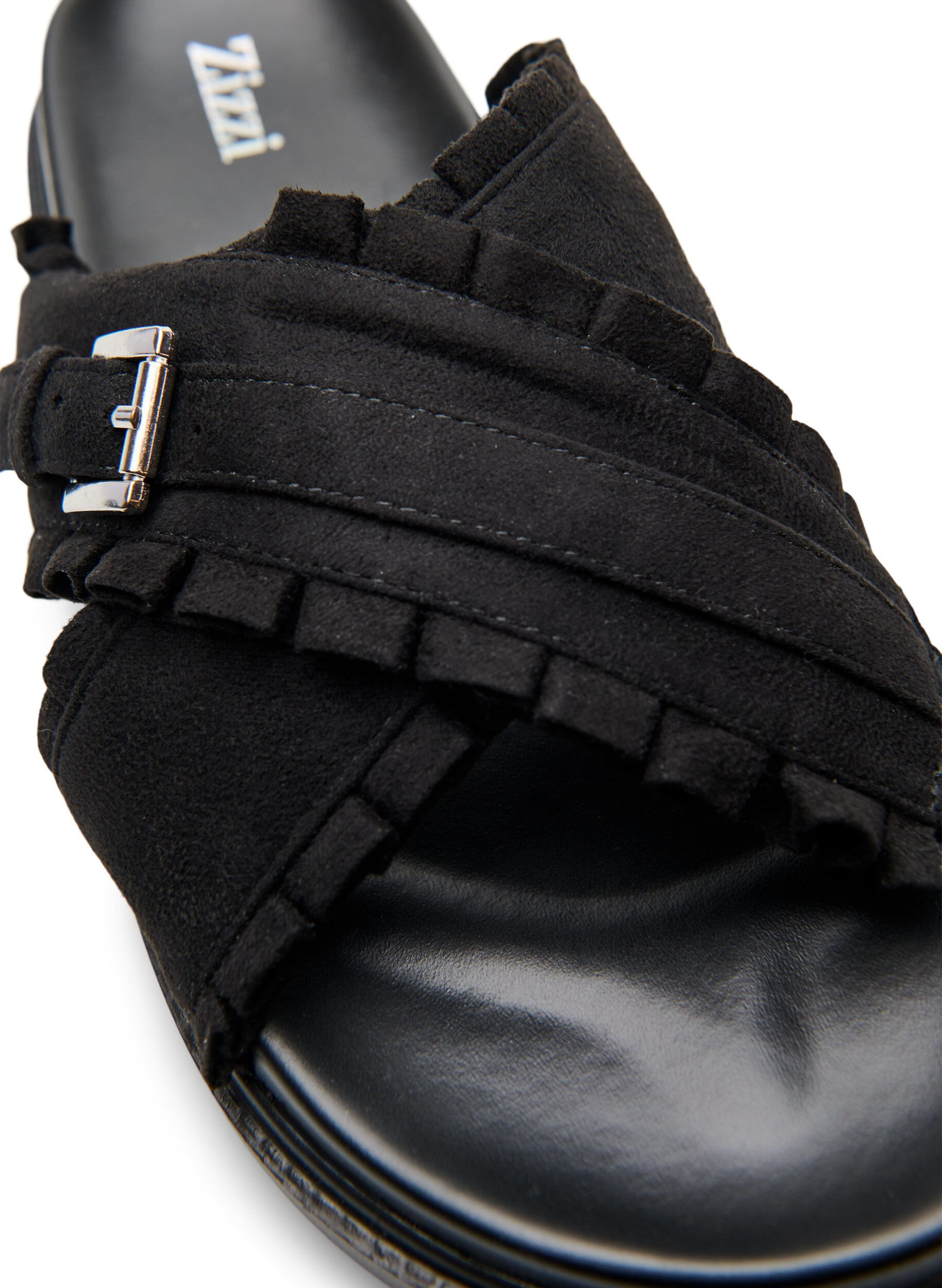 Zizzifashion Sandals with crossed straps and ruffle edges, Black, Packshot image number 2