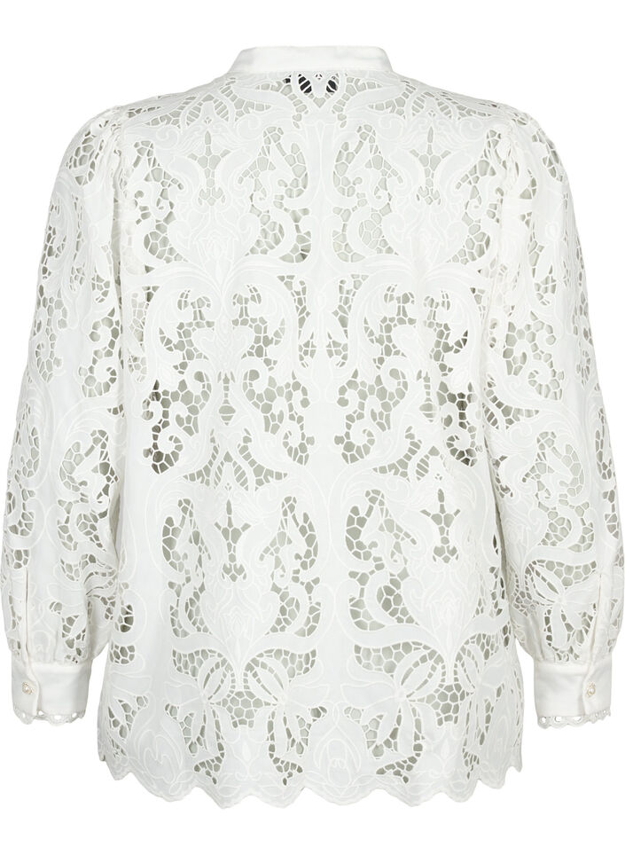 Long-sleeved lace shirt blouse, White, Packshot image number 1