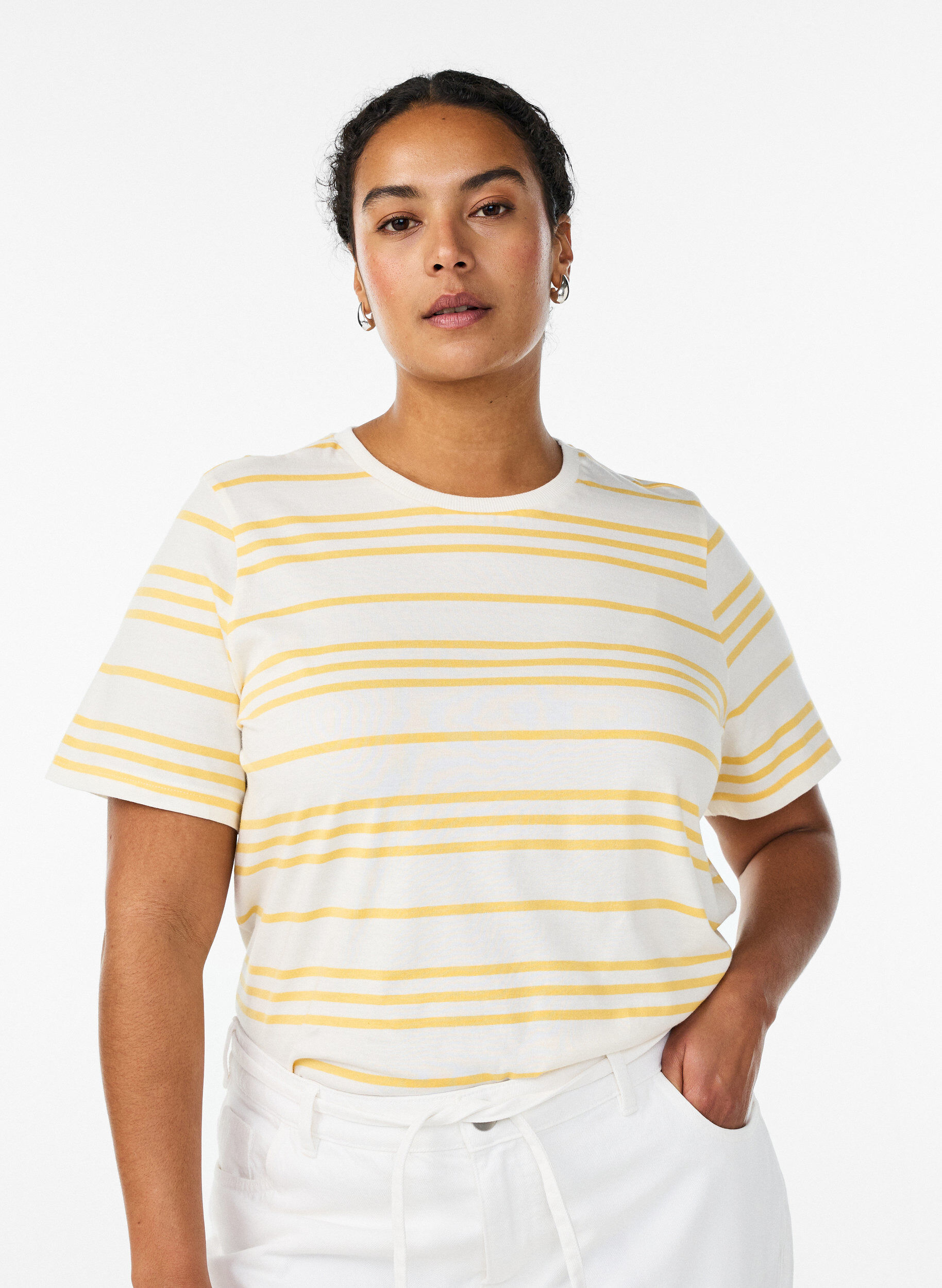 Zizzifashion Striped cotton t-shirt, Yellow, Model image number 0