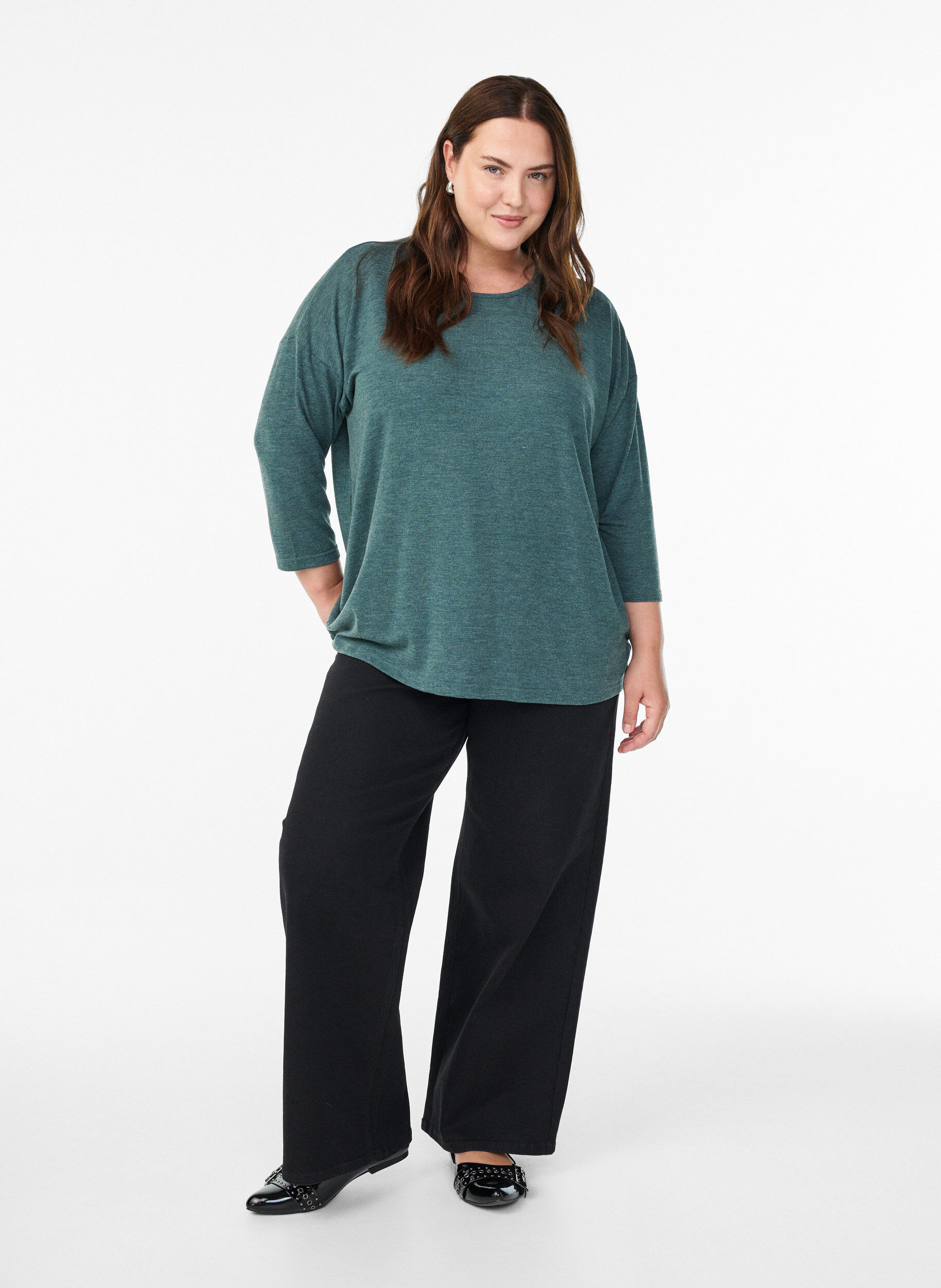 ZizzifashionJersey blouse with 3/4 sleeves, Green, Model image number 1