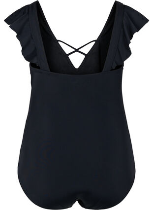 Swimsuit with ruffle sleeves, Black, Packshot image number 1