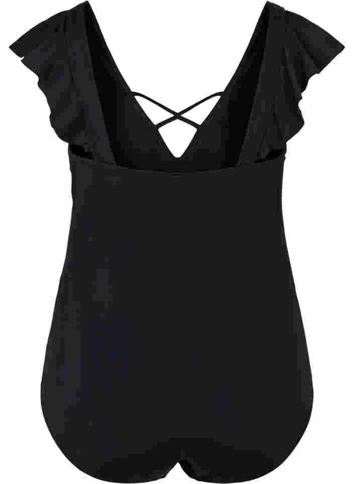 Swimsuit with ruffle sleeves, Black, Packshot image number 1