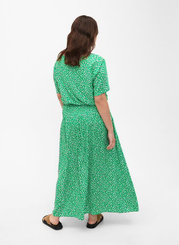 FLASH - Viscose maxi skirt with smocking, Bright Green Wh.AOP, Model image number 1