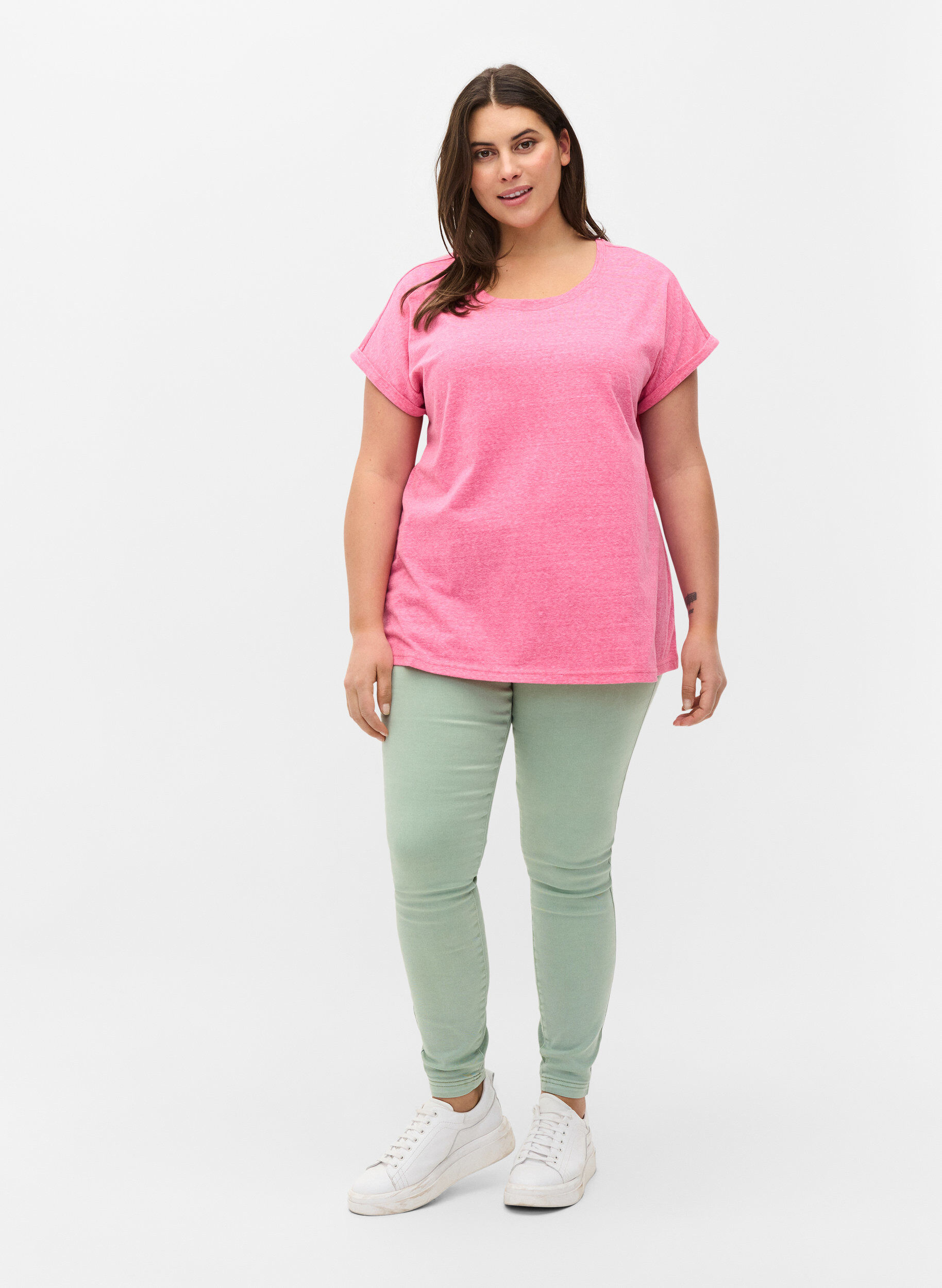 Zizzifashion Marled cotton t-shirt, Fandango Pink M&eacute;l, Model image number 2