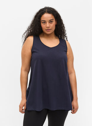 Cotton top with rounded neckline, Night Sky Solid, Model image number 0
