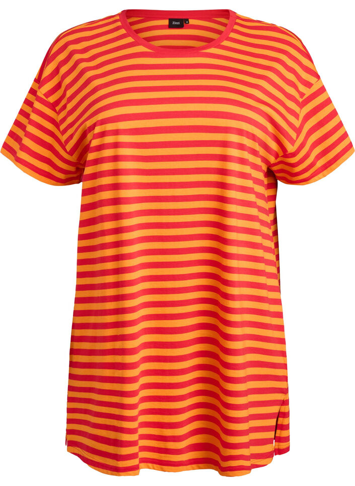 Long striped night T-shirt, Red, Packshot image number 0