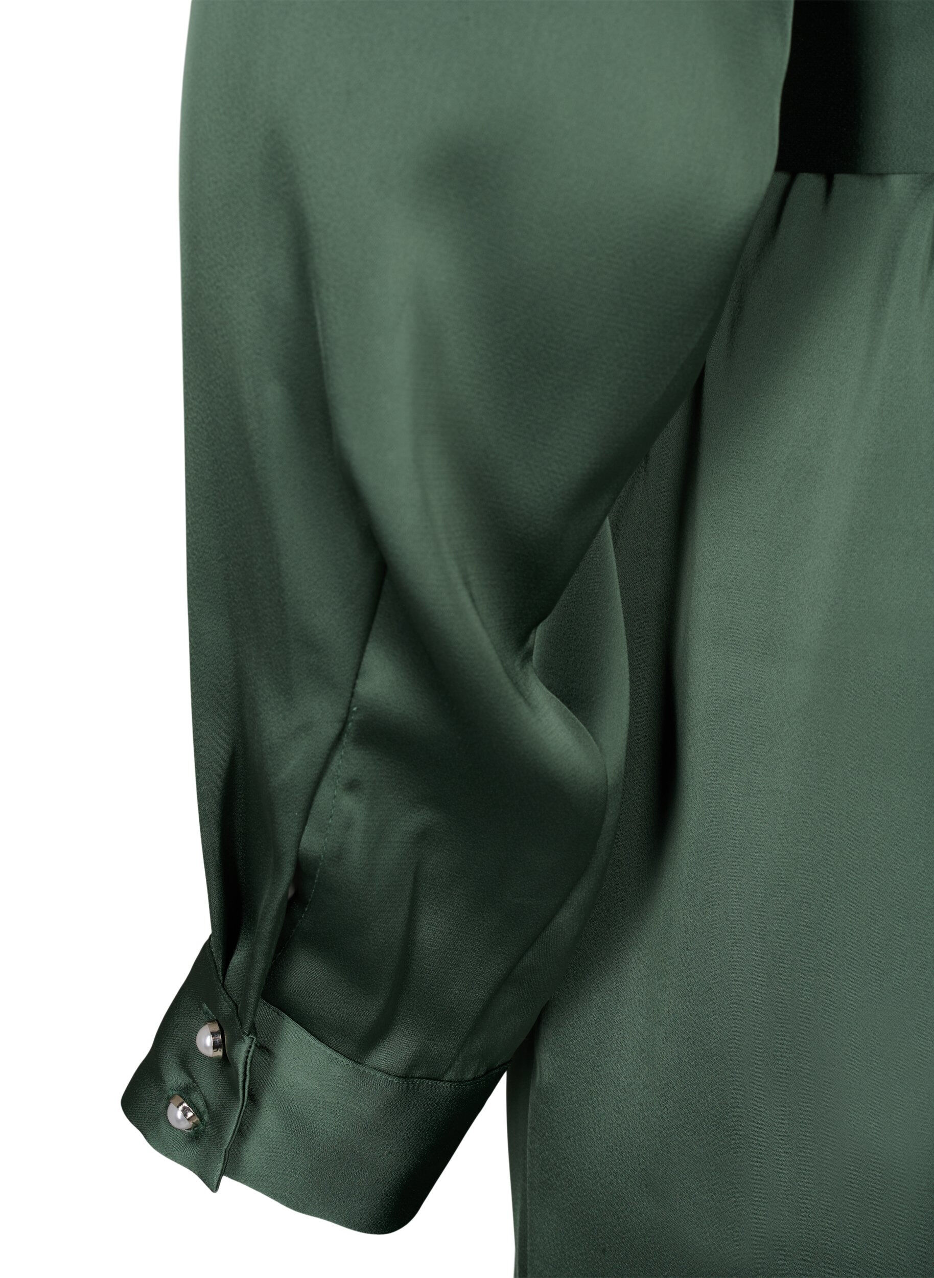 Zizzifashion Long sleeve satin wrap dress, Duck Green, Packshot image number 3
