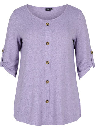Blouse with buttons and 3/4 sleeves, Purple Melange, Packshot image number 0