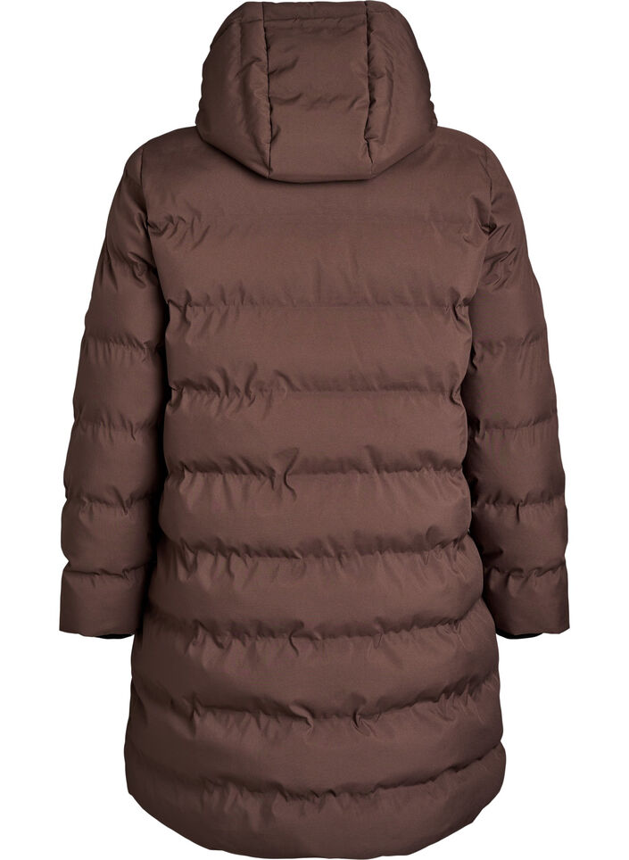 Puffer coat with hood and pockets, Brown, Packshot image number 1