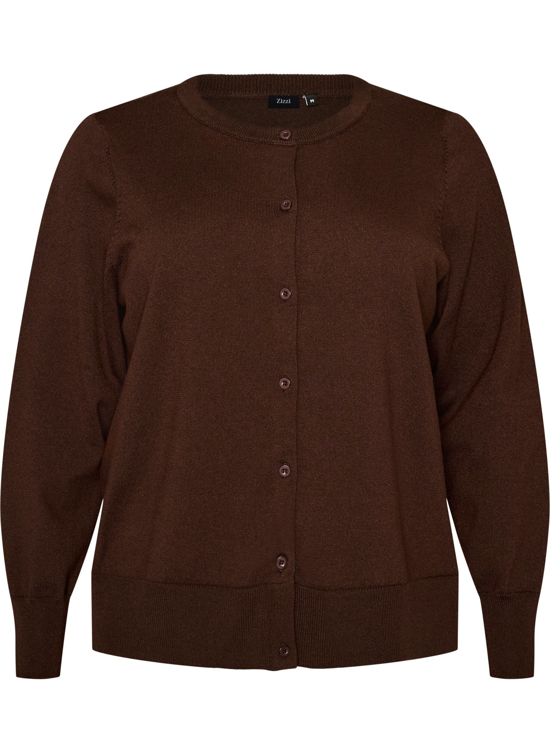 ZizzifashionFine-knit cardigan with round neck, Brown, Packshot image number 0