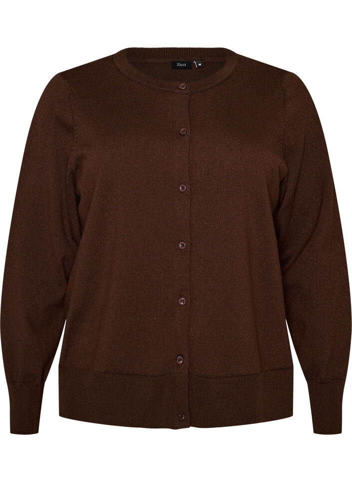 Fine-knit cardigan with round neck, Brown, Packshot image number 0