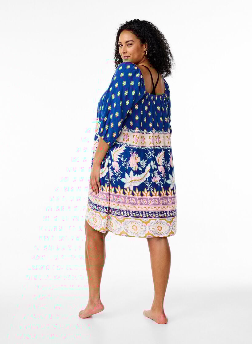Beach dress in viscose with print, Blue, Model image number 2