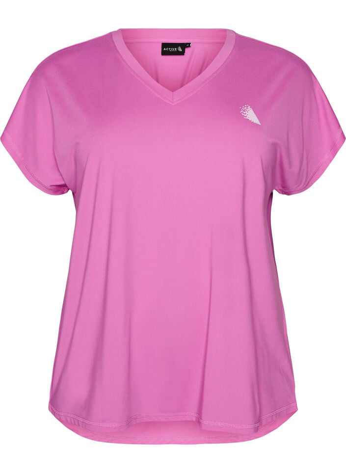 Short sleeve sport t-shirt with v-neck, Purple, Packshot image number 0