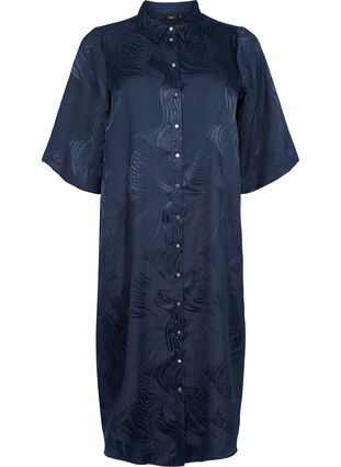 Long shirt dress with tone-on-tone pattern, Night Sky, Packshot image number 0