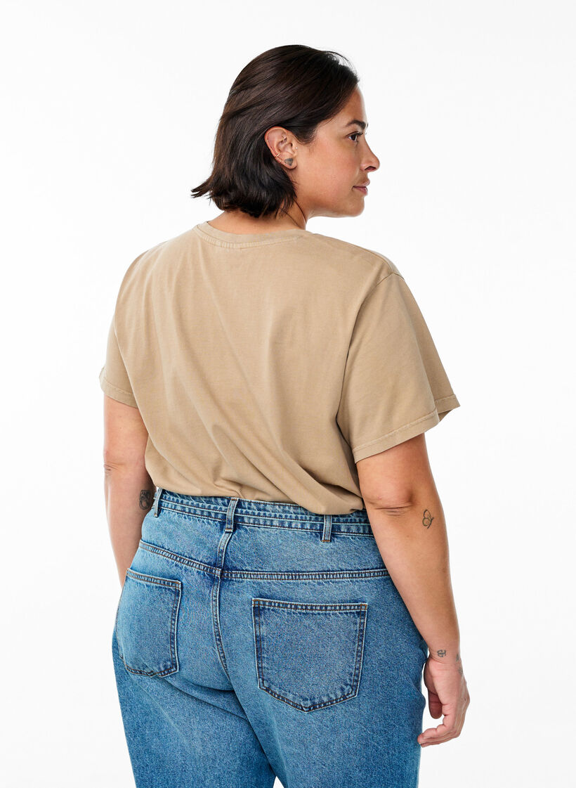 Organic cotton T-shirt with rhinestones and butterfly motif, Brown, Model image number 2