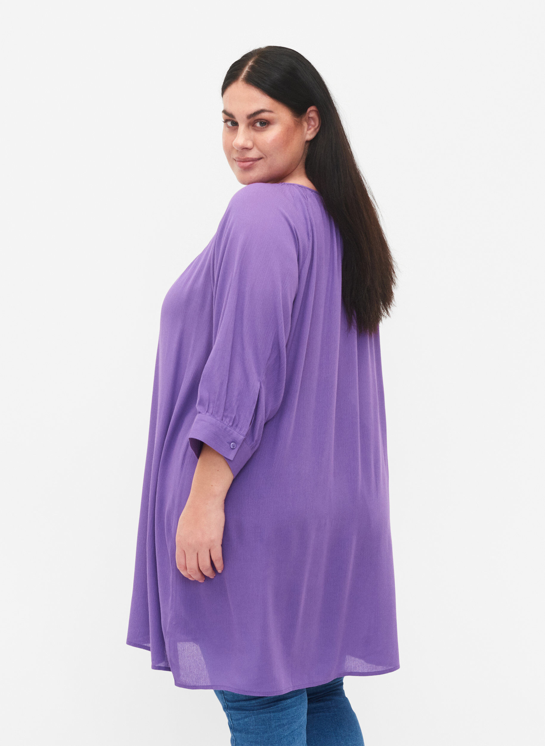 Zizzifashion Viscose tunic with 3/4 sleeves, Purple, Model image number 2