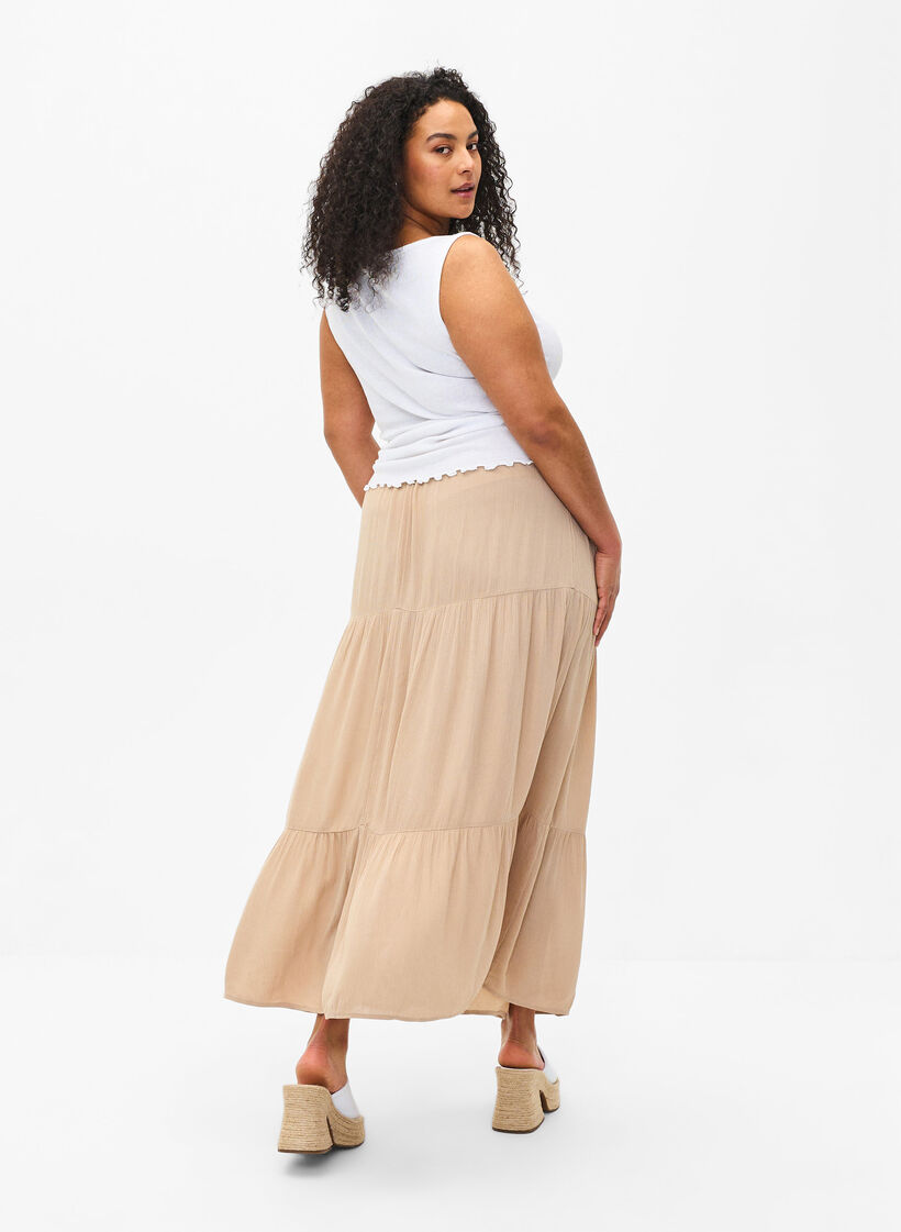 Long skirt with elasticated waist, Beige, Model image number 1