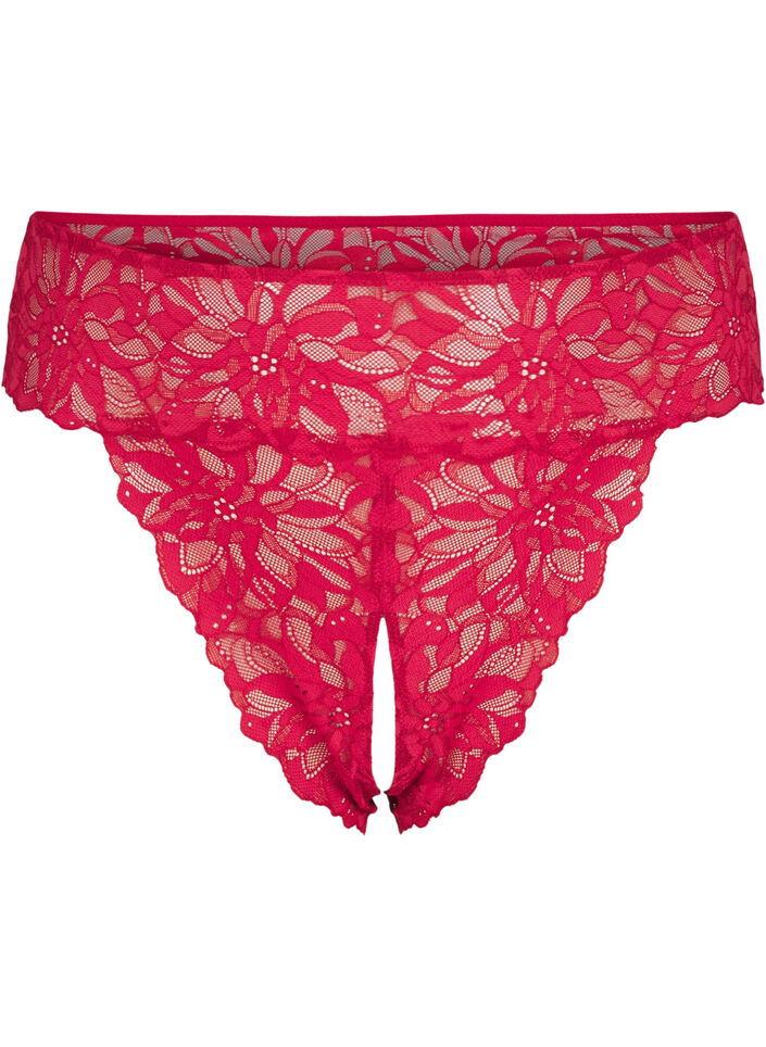Crotchless lace thong, Red, Packshot image number 0