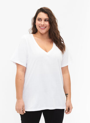 FLASH - 2-pack v-neck t-shirts, White/Black, Model image number 0