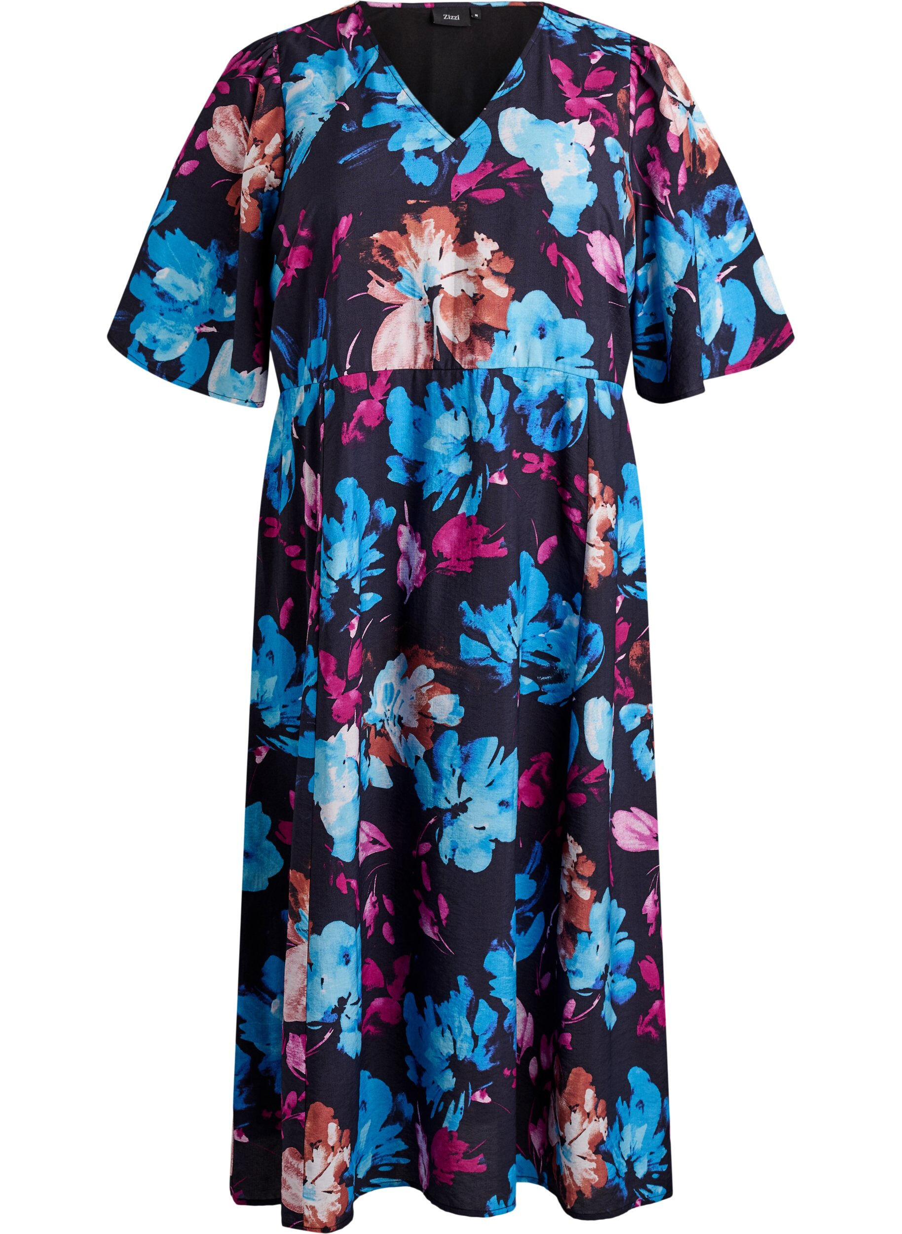 Midi dress with floral print and empire line