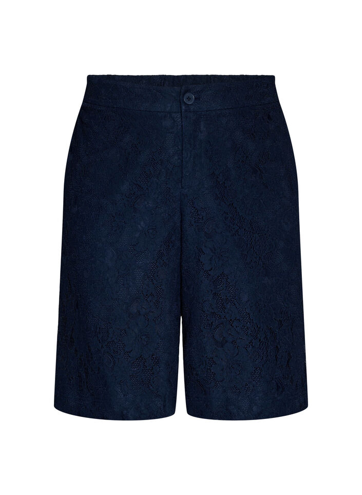 High-waisted lace Bermuda shorts, Blue, Packshot image number 0