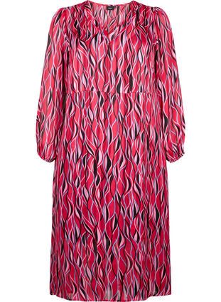 Long-sleeved midi dress with print, Fuchsia Pink AOP, Packshot image number 0