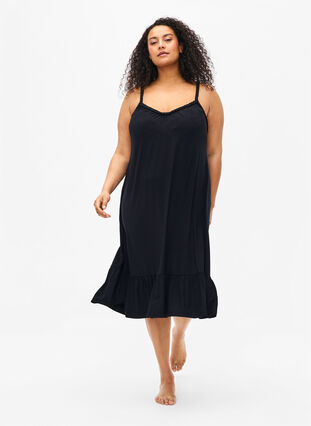 Viscose beach dress with braided straps, Black, Model image number 2