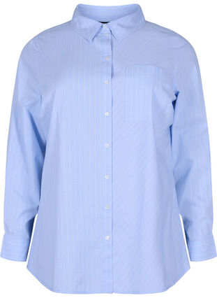 Shirt in cotton blend, Blue w. White Stripe, Packshot image number 0