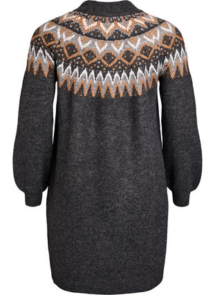 Knitted dress with jacquard pattern and balloon sleeves - Dark Grey - Sz. 40-64 - Zizzifashion Knitted dress with jacquard pattern and balloon sleeves - Dark Grey - Sz. 40-64 - Zizzifashion