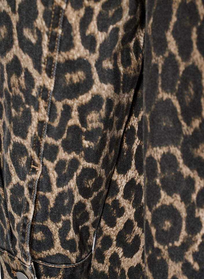 Long-sleeved denim dress with leopard print, Brown Leo AOP, Packshot image number 3