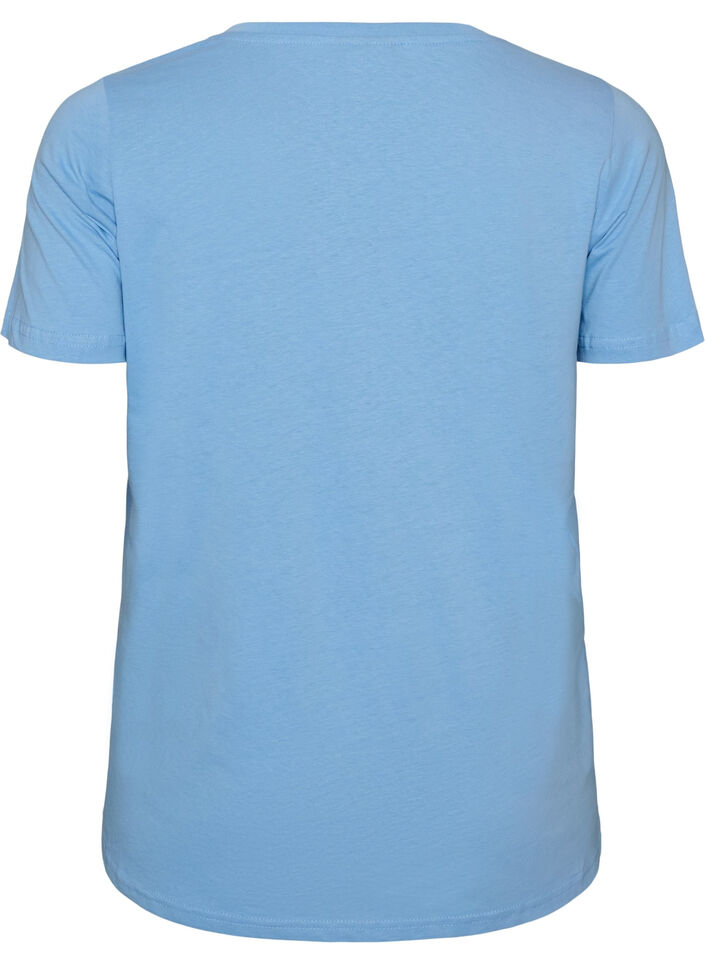 Cotton T-shirt with front print and V-neck, 0698, Packshot image number 1