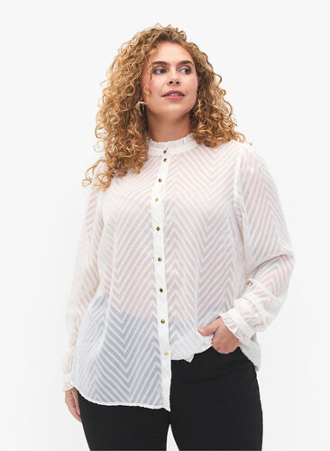 Shirt blouse with ruffles and patterned texture, Snow White, Model image number 0