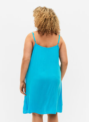 Solid colour strap dress in viscose, Blue Atoll, Model image number 1