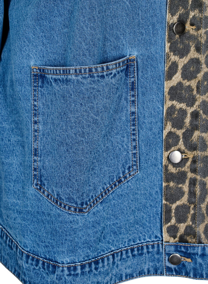Denim shirt with leopard print details, Blue, Packshot image number 2