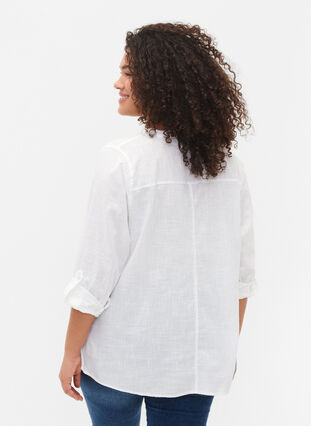 Shirt blouse in cotton with a v-neck, Bright White, Model image number 1