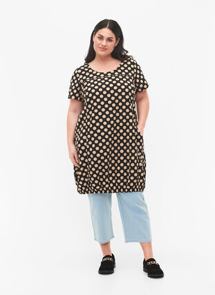 Short-sleeved, printed cotton dress, Dot AOP, Model image number 2