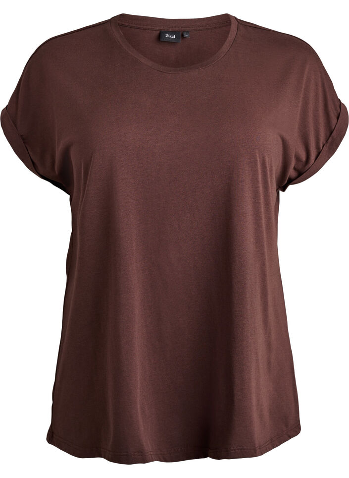 Short-sleeved t-shirt in a cotton blend, Brown, Packshot image number 0