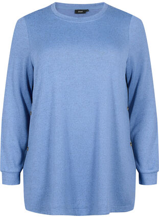 Melange blouse with buttons, Colony Blue Melange, Packshot image number 0