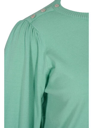 Knitted ribbed sweater with balloon sleeves, Dusty Jade Green Mel, Packshot image number 3