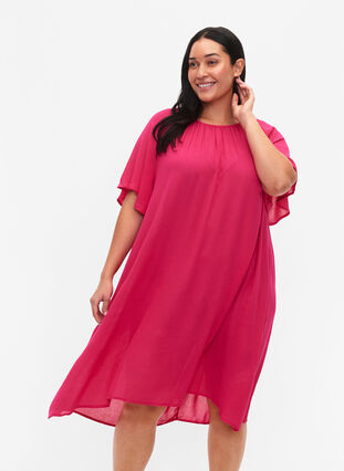 Viscose dress with short sleeves, Bright Rose, Model image number 0