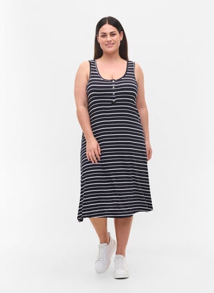Striped viscose midi dress, Night Sky Stripe, Model image number 2