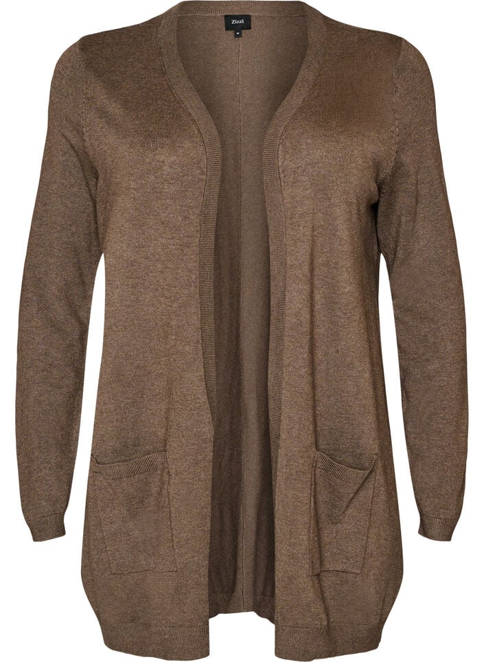 Long knitted cardigan in a viscose blend, Brown, Packshot image number 0