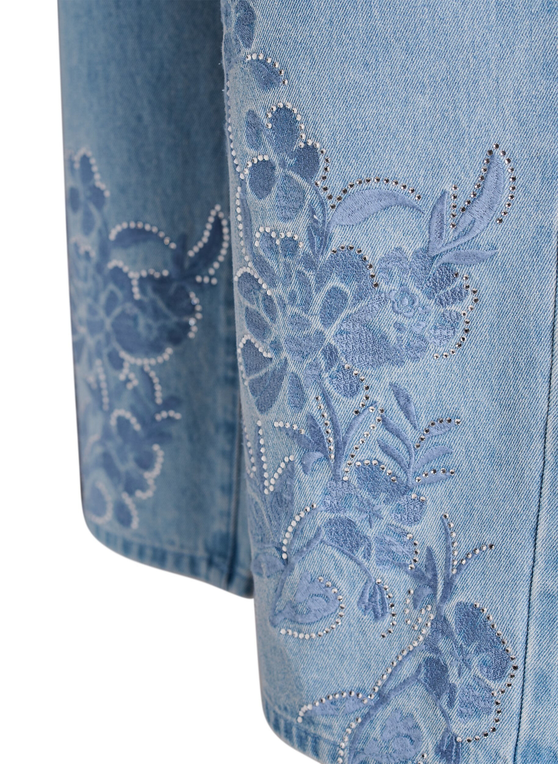 Zizzifashion Myra jeans with wide fit and flower details, Light Blue, Packshot image number 3