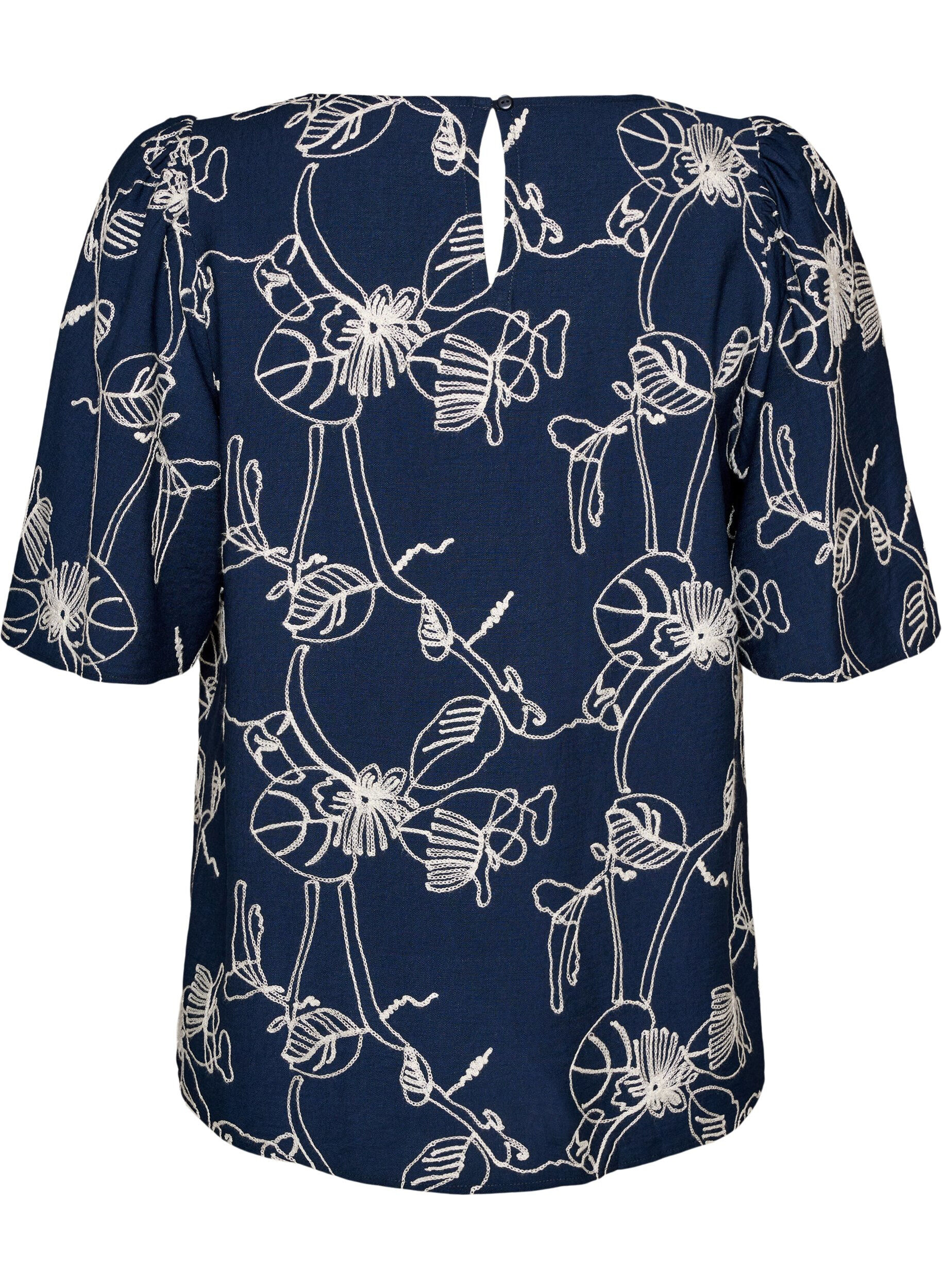 ZizzifashionShort-sleeved blouse with embroidered pattern, Blue, Packshot image number 1